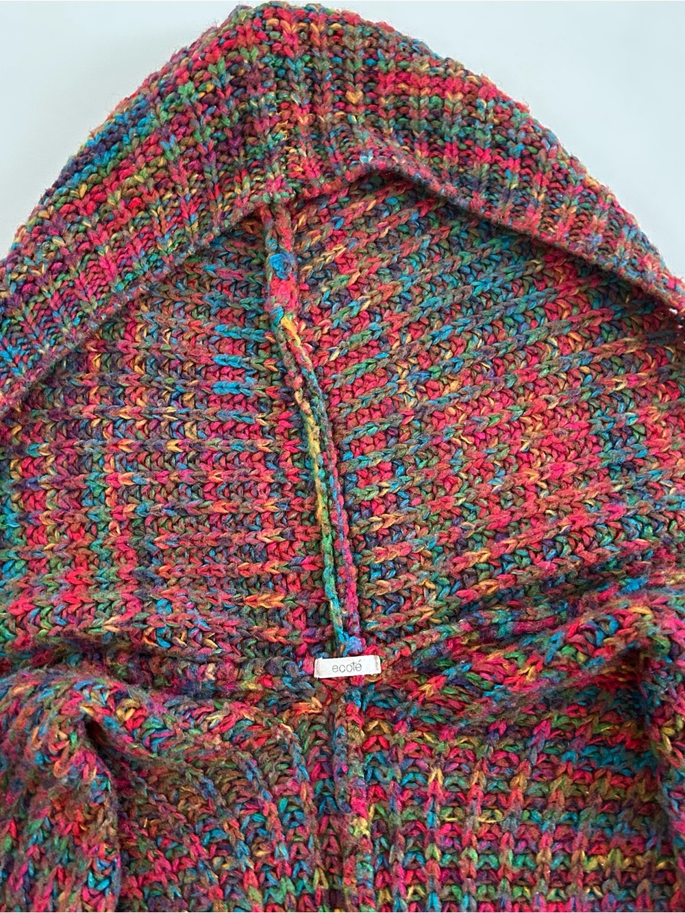 Ecoté Multicolor Chunky Knit Hooded Cardigan Sweater Oversized Boho Artsy - Picture 12 of 12